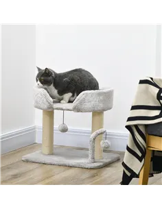 PawHut 42cm Indoor Cat Tree, with Toy Balls, Sisal Scratching Post - Light Grey 2