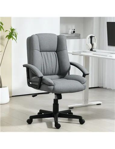 HOMCOM Linen-Look Padded Office Chair - Grey