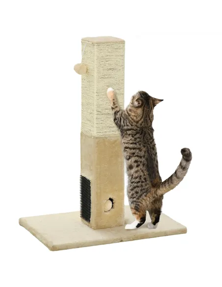 PawHut Jute Cat Scratching Post w/ Carpet Base Hanging Toy - Beige