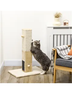 PawHut Jute Cat Scratching Post w/ Carpet Base Hanging Toy - Beige 2
