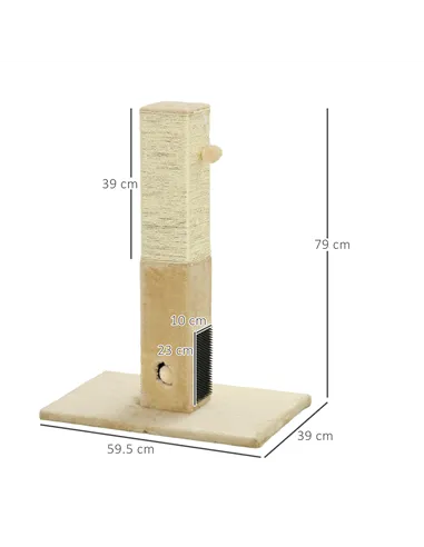 PawHut Jute Cat Scratching Post w/ Carpet Base Hanging Toy - Beige