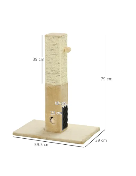 PawHut Jute Cat Scratching Post w/ Carpet Base Hanging Toy - Beige