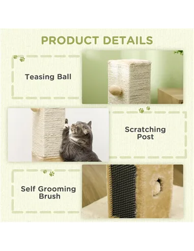 PawHut Jute Cat Scratching Post w/ Carpet Base Hanging Toy - Beige