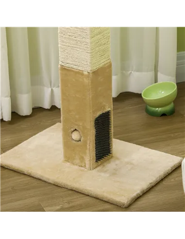 PawHut Jute Cat Scratching Post w/ Carpet Base Hanging Toy - Beige