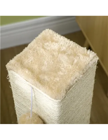 PawHut Jute Cat Scratching Post w/ Carpet Base Hanging Toy - Beige