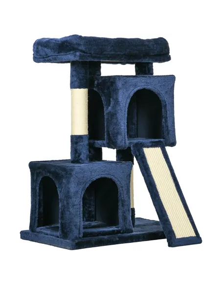 PawHut Sisal Cat Rest & Play Activity Tree w/ 2 House Navy Blue