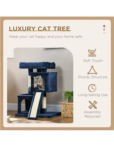 PawHut Sisal Cat Rest & Play Activity Tree w/ 2 House Navy Blue