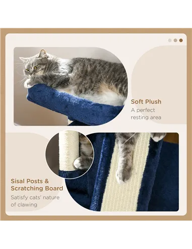 PawHut Sisal Cat Rest & Play Activity Tree w/ 2 House Navy Blue