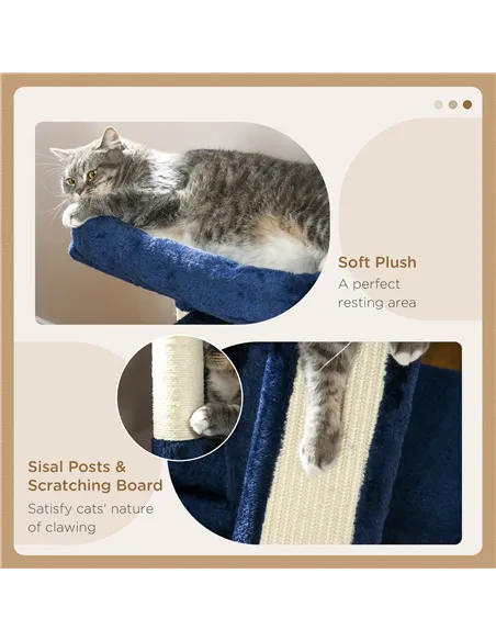 PawHut Sisal Cat Rest & Play Activity Tree w/ 2 House Navy Blue