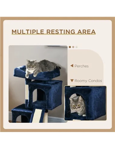 PawHut Sisal Cat Rest & Play Activity Tree w/ 2 House Navy Blue