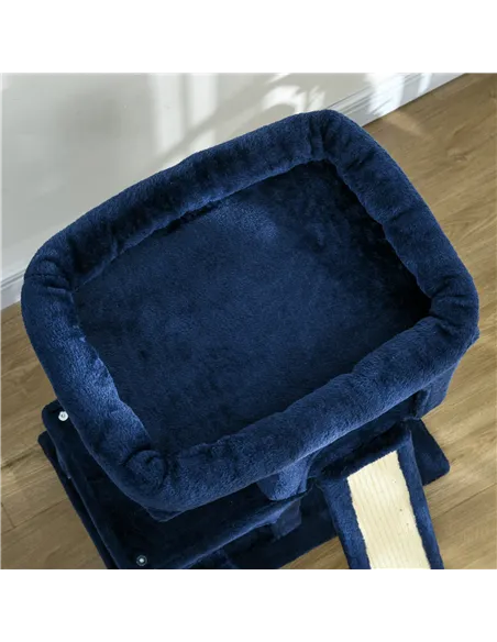 PawHut Sisal Cat Rest & Play Activity Tree w/ 2 House Navy Blue