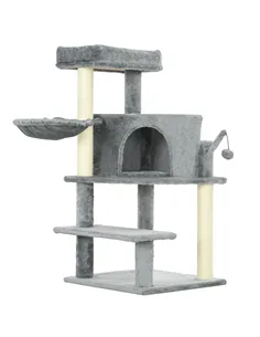 PawHut Sisal 100cm Cat Tree Tower with Sisal Scratching Post Grey