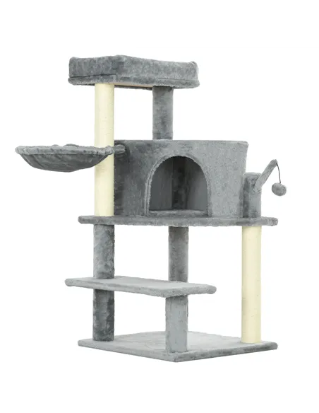 PawHut Sisal 100cm Cat Tree Tower with Sisal Scratching Post Grey