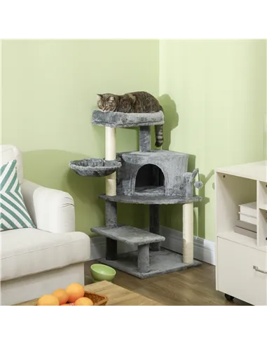 PawHut Sisal 100cm Cat Tree Tower with Sisal Scratching Post Grey