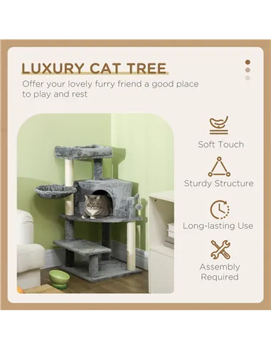 PawHut Sisal 100cm Cat Tree Tower with Sisal Scratching Post Grey