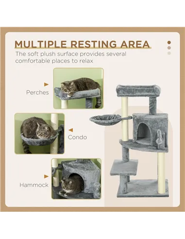 PawHut Sisal 100cm Cat Tree Tower with Sisal Scratching Post Grey