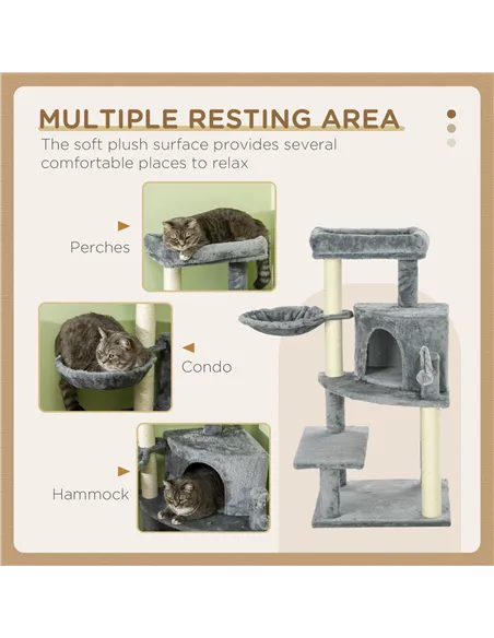 PawHut Sisal 100cm Cat Tree Tower with Sisal Scratching Post Grey