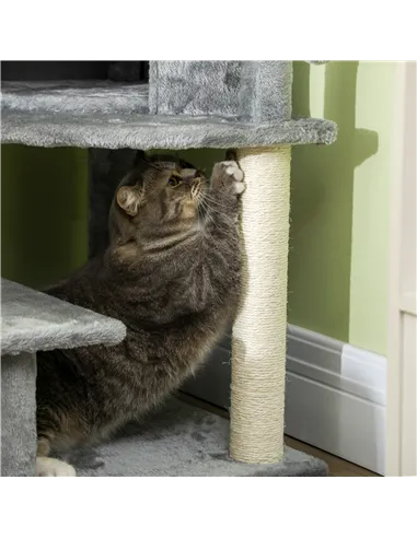 PawHut Sisal 100cm Cat Tree Tower with Sisal Scratching Post Grey