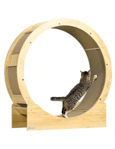 PawHut Cat Wheel with Brake, Scratching Pads - Oak Tone