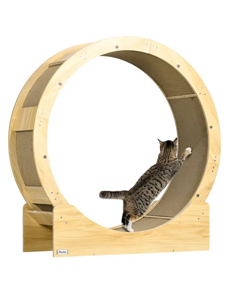 PawHut Cat Wheel with Brake, Scratching Pads - Oak Tone