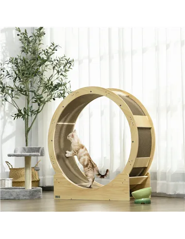 PawHut Cat Wheel with Brake, Scratching Pads - Oak Tone