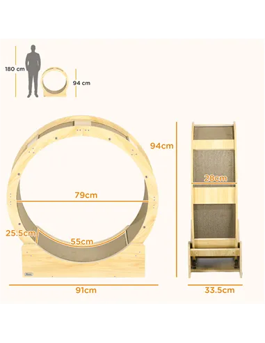 PawHut Cat Wheel with Brake, Scratching Pads - Oak Tone