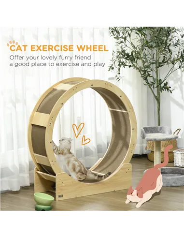 PawHut Cat Wheel with Brake, Scratching Pads - Oak Tone