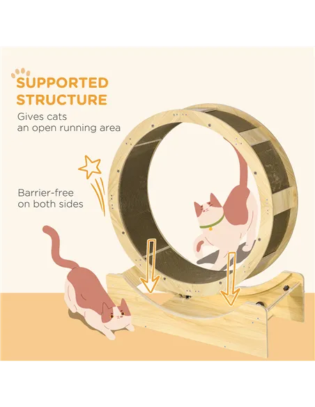PawHut Cat Wheel with Brake, Scratching Pads - Oak Tone