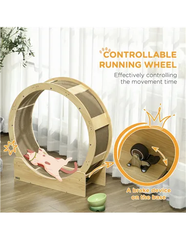 PawHut Cat Wheel with Brake, Scratching Pads - Oak Tone