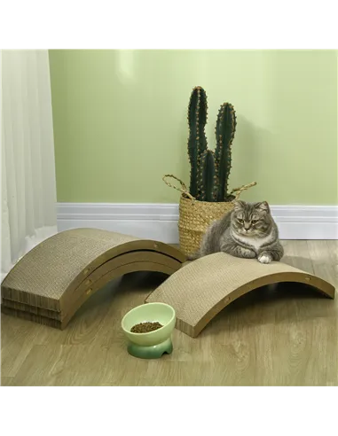 PawHut Four-Piece Cat Scratching Board, Cat Treadmill Replacement, 55 x 26cm - Brown