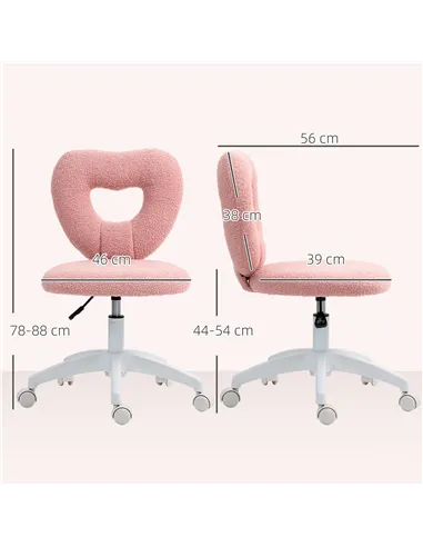 HOMCOM Armless Heart Computer Desk Chair, Teddy Fleece Swivel Office Chair, Makeup Vanity Chair with Height Adjustable, Wheels, 