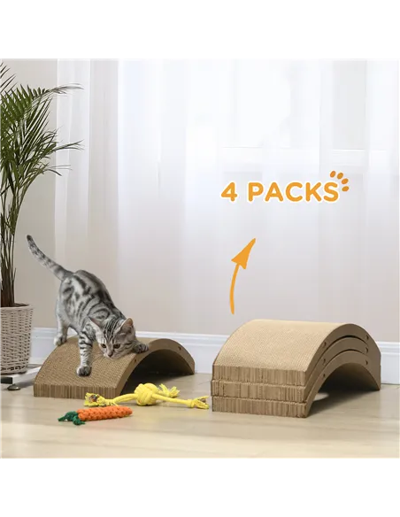 PawHut Four-Piece Cat Scratching Board, Cat Treadmill Replacement, 55 x 26cm - Brown