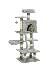 PawHut 132cm Cat Tree with Scratching Post, House, Hammock, Toy Balls - Grey
