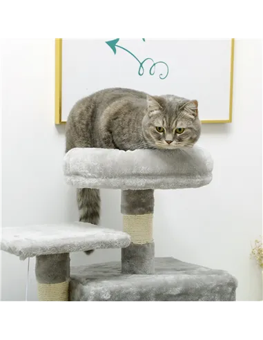 PawHut 132cm Cat Tree with Scratching Post, House, Hammock, Toy Balls - Grey
