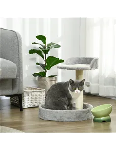 PawHut 44cm Cat Tower, Cat Tree for Indoor Cats, with Sisal Cat Scratching Post, Toy Ball - Light Grey 2
