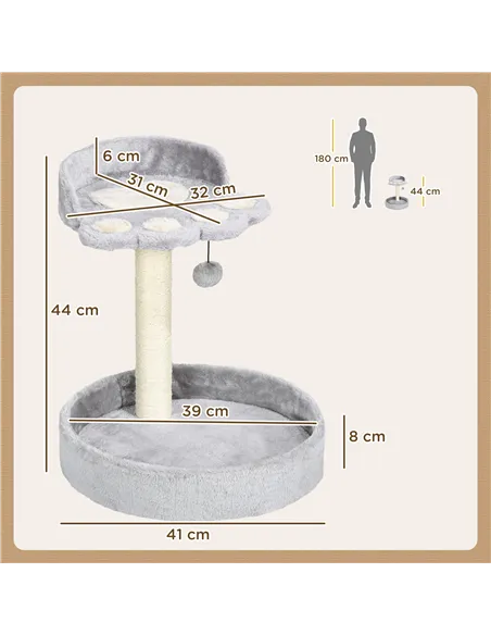 PawHut 44cm Cat Tower, Cat Tree for Indoor Cats, with Sisal Cat Scratching Post, Toy Ball - Light Grey