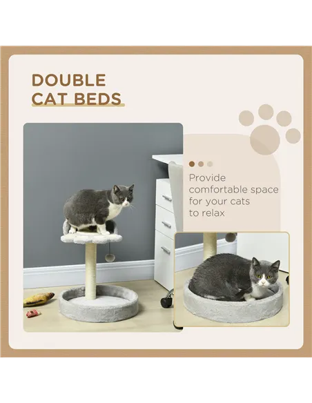 PawHut 44cm Cat Tower, Cat Tree for Indoor Cats, with Sisal Cat Scratching Post, Toy Ball - Light Grey