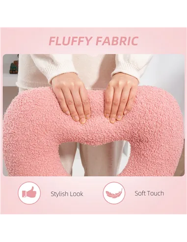 HOMCOM Armless Heart Computer Desk Chair, Teddy Fleece Swivel Office Chair, Makeup Vanity Chair with Height Adjustable, Wheels, 