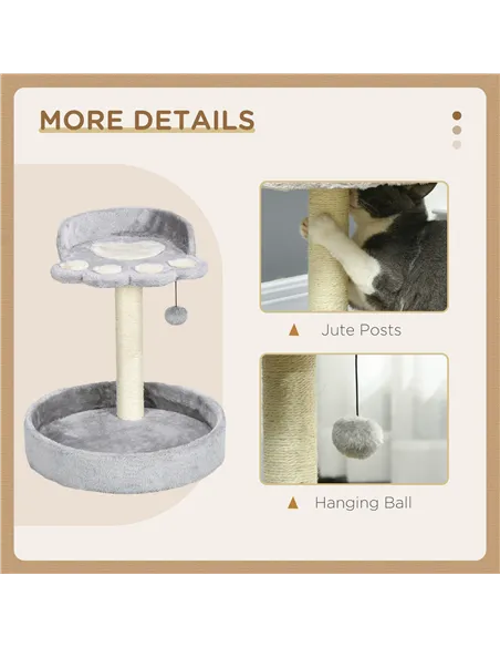 PawHut 44cm Cat Tower, Cat Tree for Indoor Cats, with Sisal Cat Scratching Post, Toy Ball - Light Grey