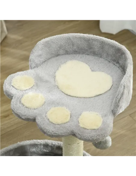 PawHut 44cm Cat Tower, Cat Tree for Indoor Cats, with Sisal Cat Scratching Post, Toy Ball - Light Grey