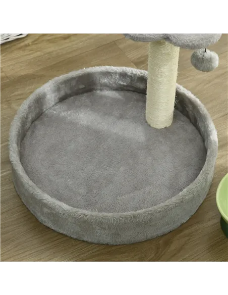 PawHut 44cm Cat Tower, Cat Tree for Indoor Cats, with Sisal Cat Scratching Post, Toy Ball - Light Grey