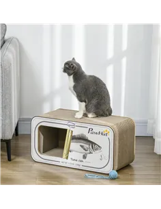 PawHut 2 in 1 Cat Scratching Board, Cardboard Cat House with Catnip, Canned Tuna Design 2