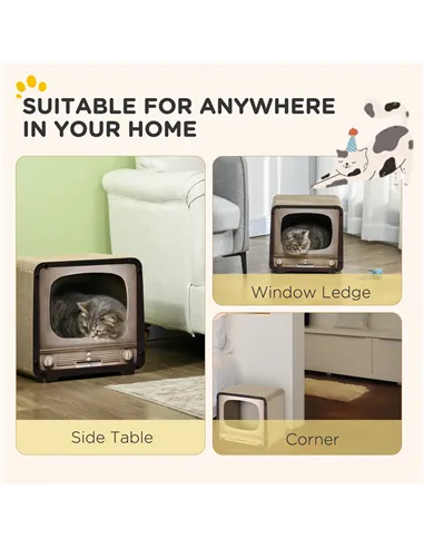 PawHut 2 in 1 TV Shape Cat Scratching Board House with Catnip, for Indoor Cats, Brown