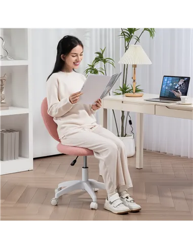 HOMCOM Armless Heart Computer Desk Chair, Teddy Fleece Swivel Office Chair, Makeup Vanity Chair with Height Adjustable, Wheels, 