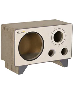 PawHut 2 in 1 Cat Scratcher, Radio Shape Cat House with Catnip, 57 x 24.5 x 39cm, Natural Wood Finish