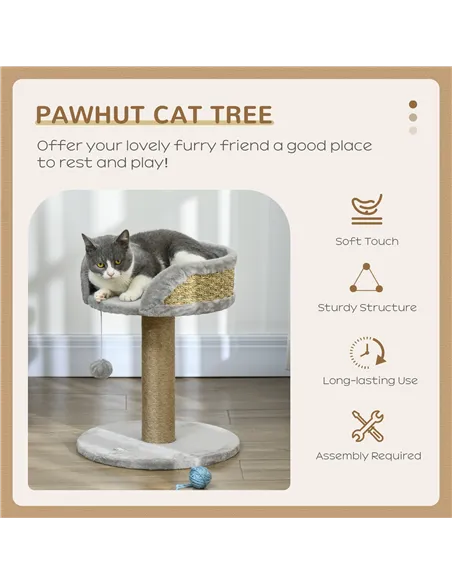 PawHut Cat Tree Tower with Scratching Posts, Grey