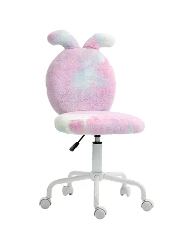 HOMCOM Fuzzy Office Chair with Bunny Ears, Faux Fur Swivel Desk Chair, Armless Makeup Vanity Chair with Adjustable Height for Be