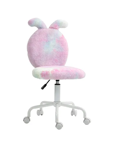 HOMCOM Fuzzy Office Chair with Bunny Ears, Faux Fur Swivel Desk Chair, Armless Makeup Vanity Chair with Adjustable Height for Be
