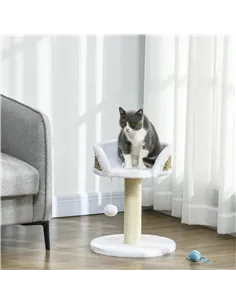 PawHut Cat Tree Tower with Scratching Posts, White 2