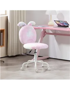 HOMCOM Fuzzy Office Chair with Bunny Ears, Faux Fur Swivel Desk Chair, Armless Makeup Vanity Chair with Adjustable Height for Be 2